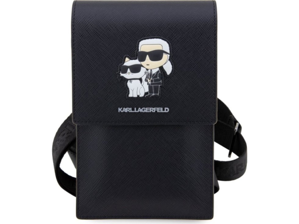Univerzální pouzdro / taška s kapsou na mobil - Karl Lagerfeld, Metal Logo NFT Wallet Black KLWBSAKCPMK