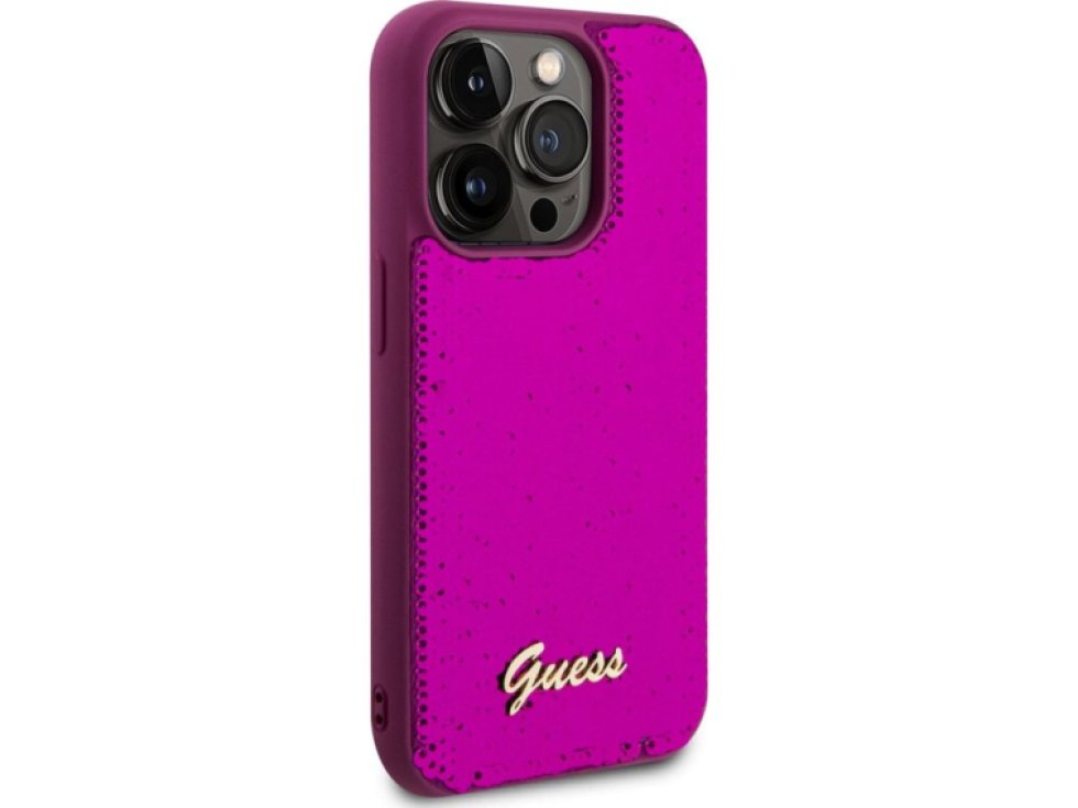 Ochranný kryt na iPhone 14 Pro MAX - Guess, Sequin Script Logo Magenta GUHCP14XPSFDGSF
