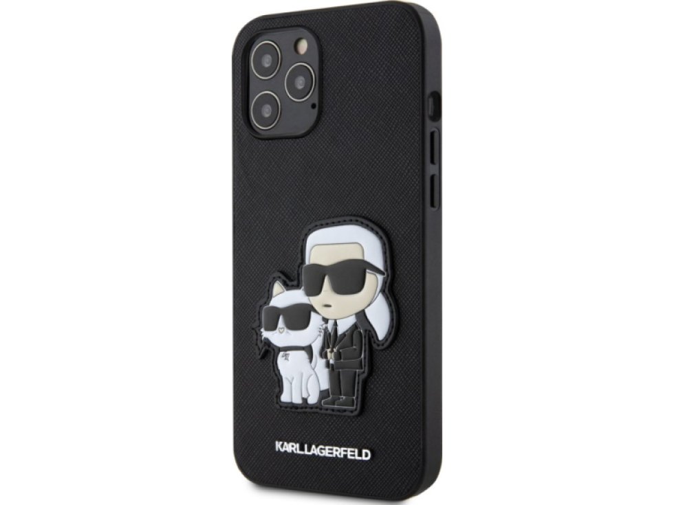 Ochranný kryt na iPhone 12 / 12 Pro - Karl Lagerfeld, Saffiano Karl and Choupette Black KLHCP12MSANKCPK