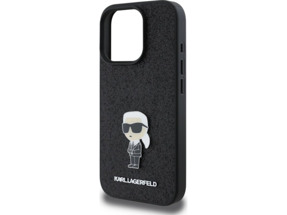 Ochranný kryt na iPhone 16 Pro - Karl Lagerfeld, Fixed Glitter Metal Ikonik Black KLHCP16LGKNPSK