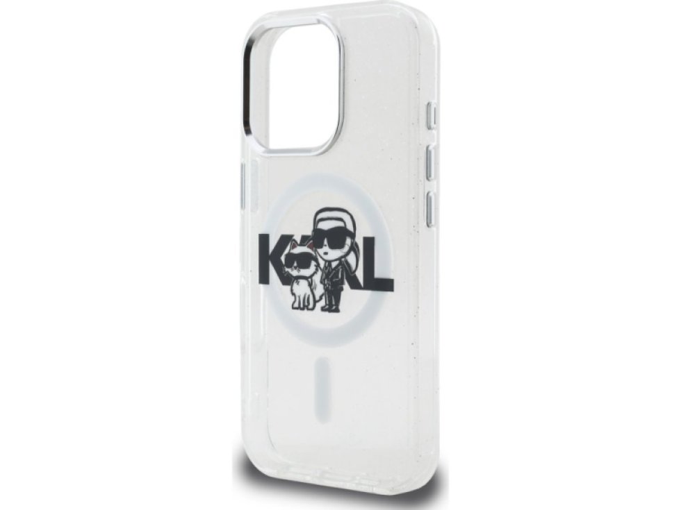 Ochranný kryt na iPhone 16 Pro MAX - Karl Lagerfeld, IML Glitter Sketch MagSafe Transparent KLHMP16XHGKCGKBT