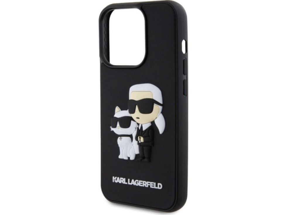 Ochranný kryt na iPhone 13 Pro - Karl Lagerfeld, 3D Rubber Karl and Choupette Black KLHCP13L3DRKCNK