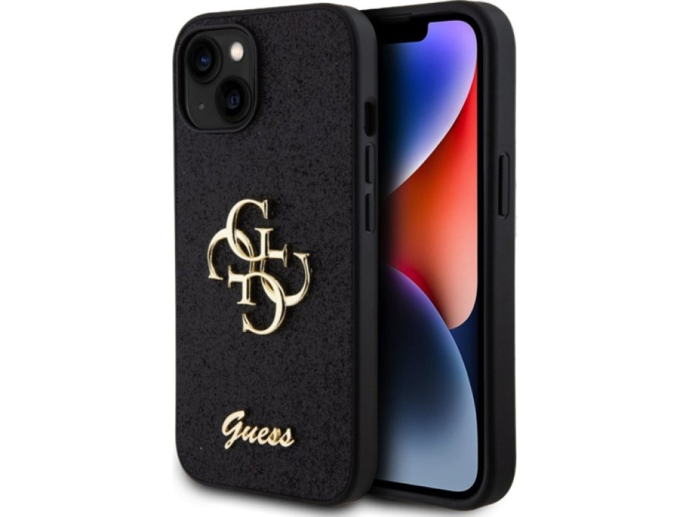 Ochranný kryt na iPhone 15 - Guess, Fixed Glitter 4G Metal Logo Black GUHCP15SHG4SGK