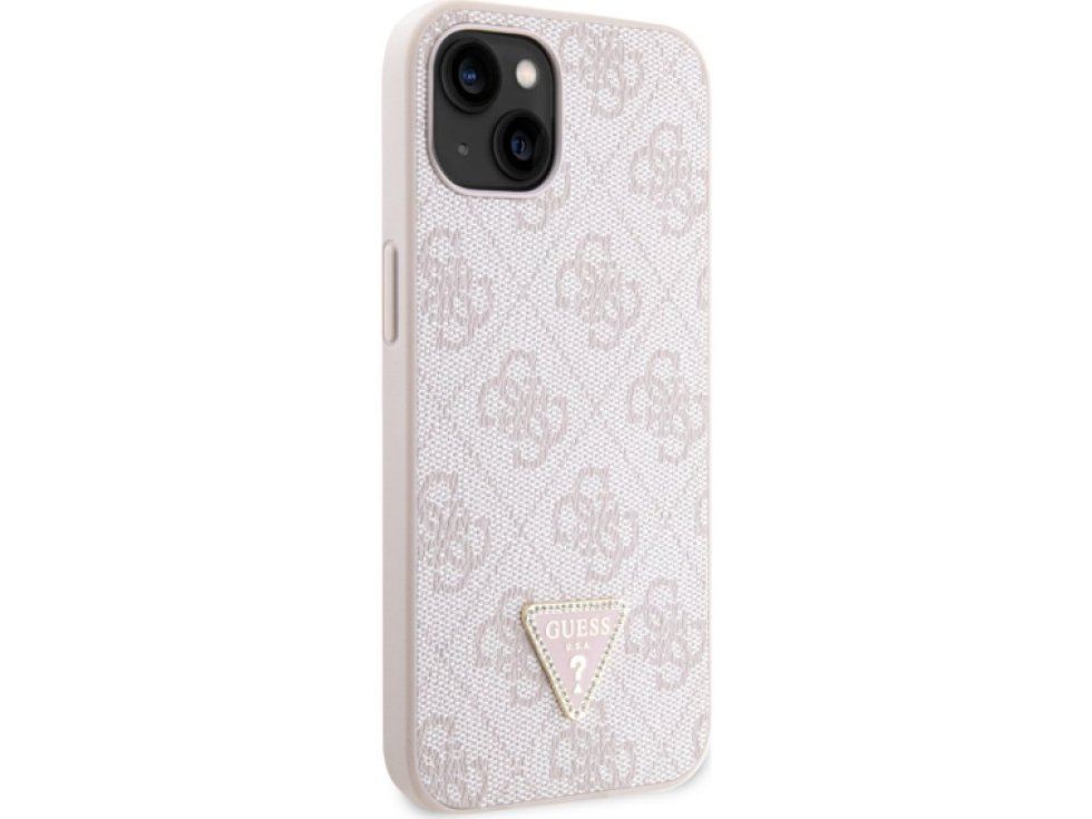 Ochranný kryt na iPhone 15 - Guess, 4G Strass Triangle Metal Logo Pink GUHCP15SP4TDPP