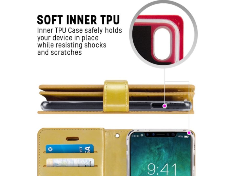 Knížkové pouzdro na iPhone XR - Mercury, Mansoor Diary Gold