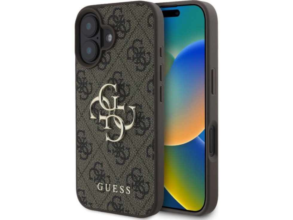 Ochranný kryt na iPhone 16 PLUS - Guess, 4G Metal Logo Brown GUHCP16M4GMGBR