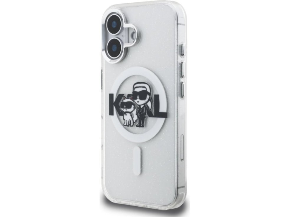 Ochranný kryt na iPhone 16 - Karl Lagerfeld, IML Glitter Sketch MagSafe Transparent KLHMP16SHGKCGKBT