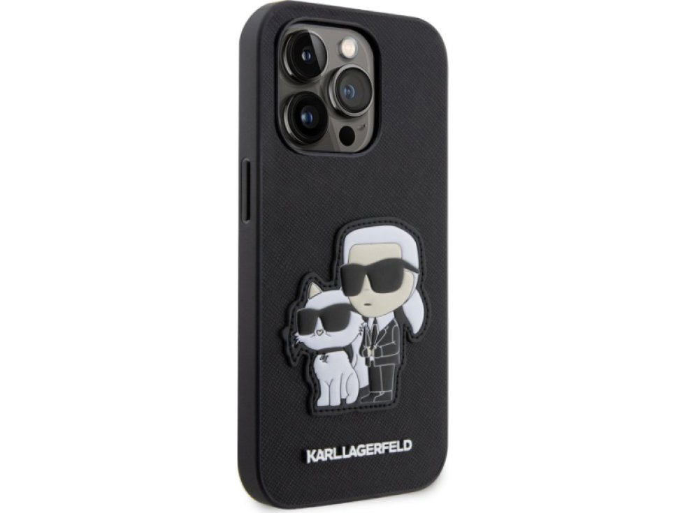 Ochranný kryt pro iPhone 13 Pro - Karl Lagerfeld, Saffiano Karl and Choupette NFT Black KLHCP13LSANKCPK