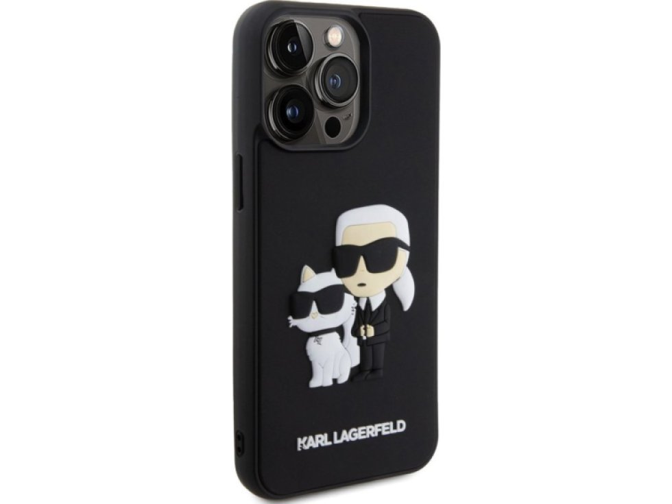 Ochranný kryt na iPhone 14 Pro MAX - Karl Lagerfeld, 3D Rubber Karl and Choupette Black KLHCP14X3DRKCNK