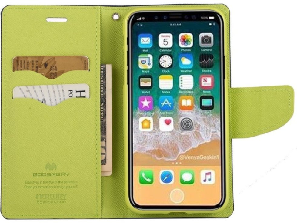 Pouzdro / kryt pro iPhone XS / X - Mercury, Fancy Diary NAVY/LIME