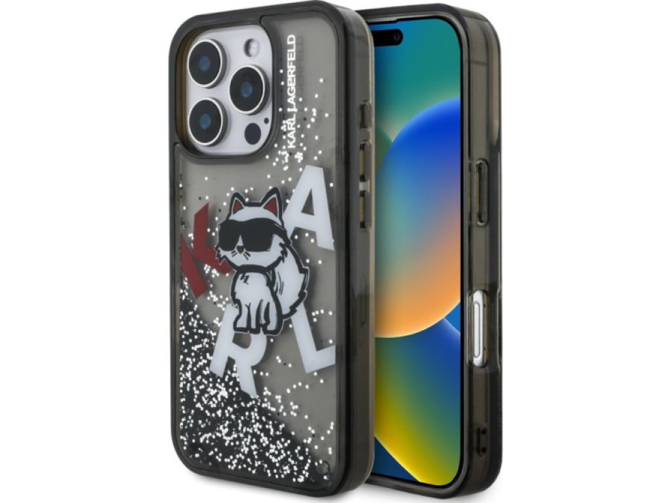 Ochranný kryt na iPhone 16 Pro - Karl Lagerfeld, Liquid Glitter Scattered Black KLHCP16LLCHSCTDK