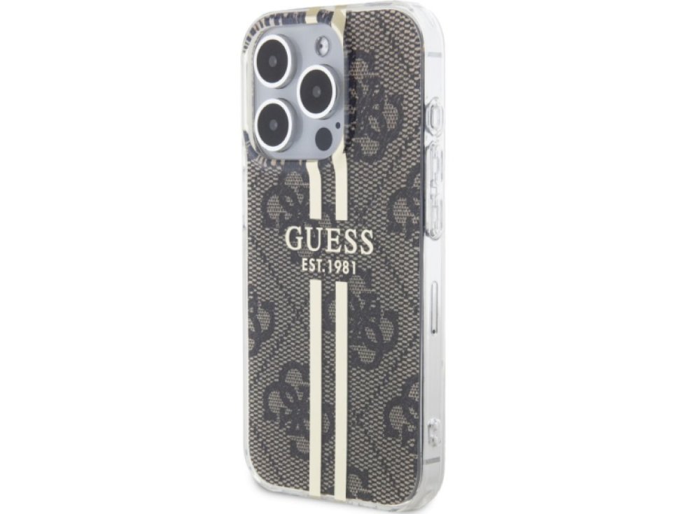 Ochranný kryt na iPhone 15 Pro - Guess, IML 4G Gold Stripe Brown GUHCP15LH4PSEGW