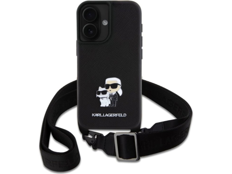 Ochranný kryt na iPhone 16 PLUS - Karl Lagerfeld, Saffiano Crossbody Karl and Choupette Black KLHCP16MSAKCPBK