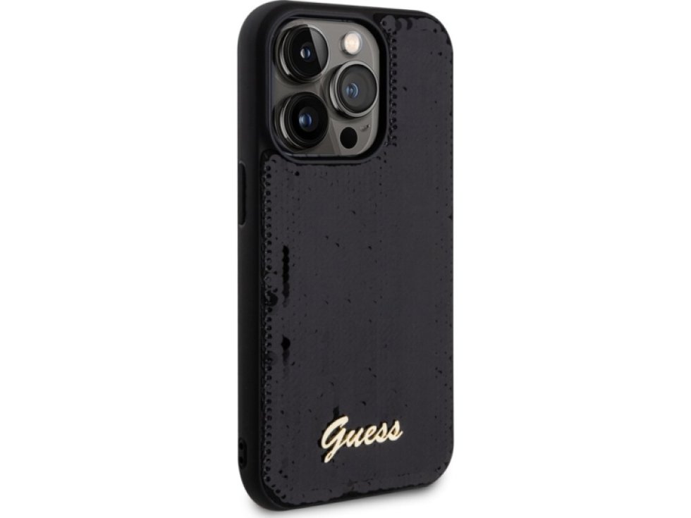 Ochranný kryt na iPhone 14 Pro - Guess, Sequin Script Logo Black GUHCP14LPSFDGSK