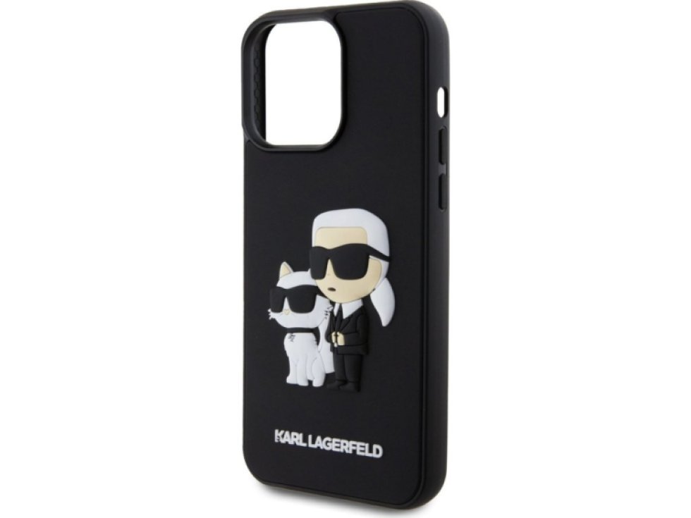 Ochranný kryt na iPhone 13 Pro MAX - Karl Lagerfeld, 3D Rubber Karl and Choupette Black KLHCP13X3DRKCNK