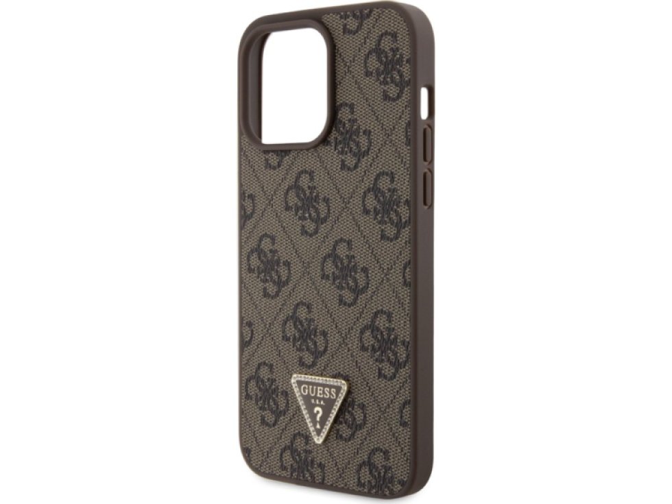 Ochranný kryt na iPhone 15 Pro MAX - Guess, 4G Strass Triangle Metal Logo Brown GUHCP15XP4TDPW