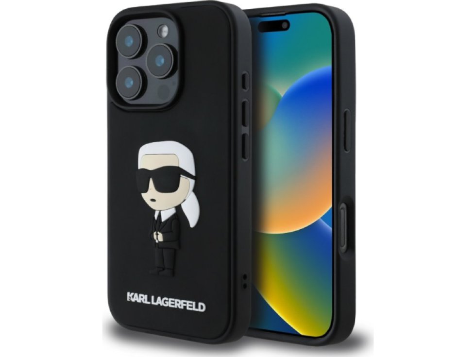 Ochranný kryt na iPhone 16 Pro MAX - Karl Lagerfeld, 3D Rubber Ikonik Black KLHCP16X3DRKINK