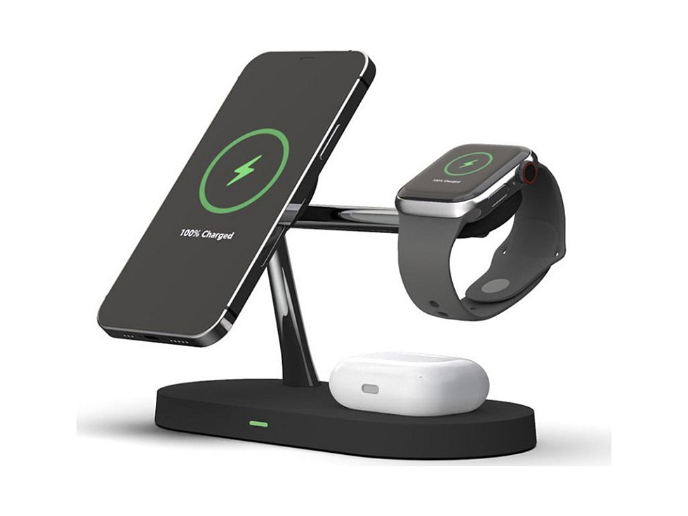 Bezdrátová nabíječka 3v1 s lampičkou - Černá