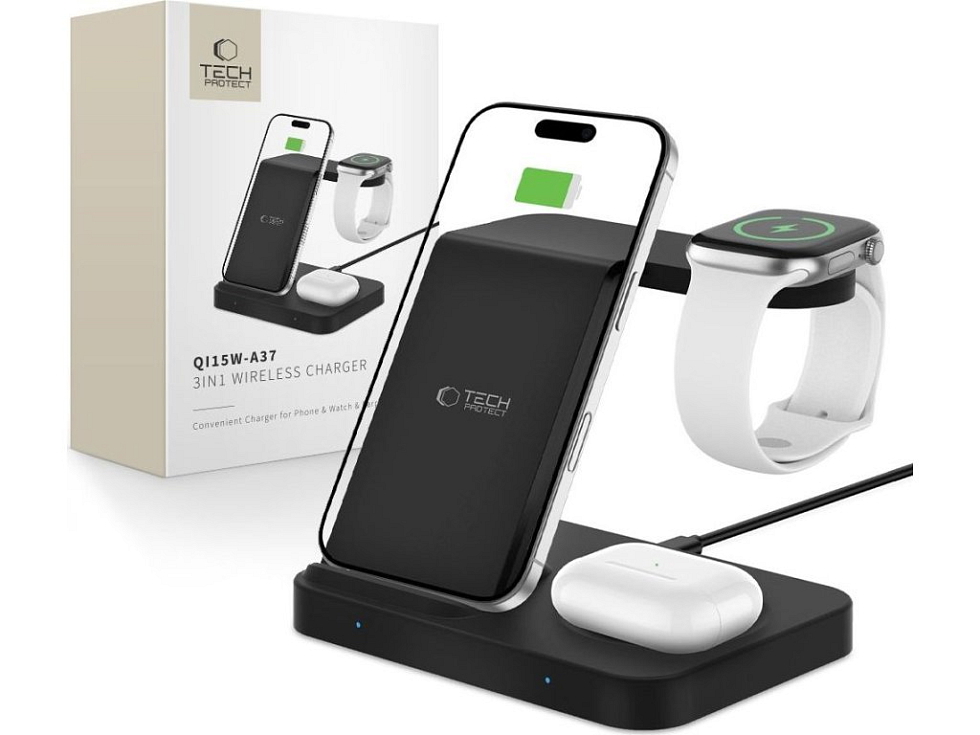 Bezdrátová nabíječka pro iPhone, Apple Watch a AirPods - Tech-Protect, QI15W-A37 Wireless Charger