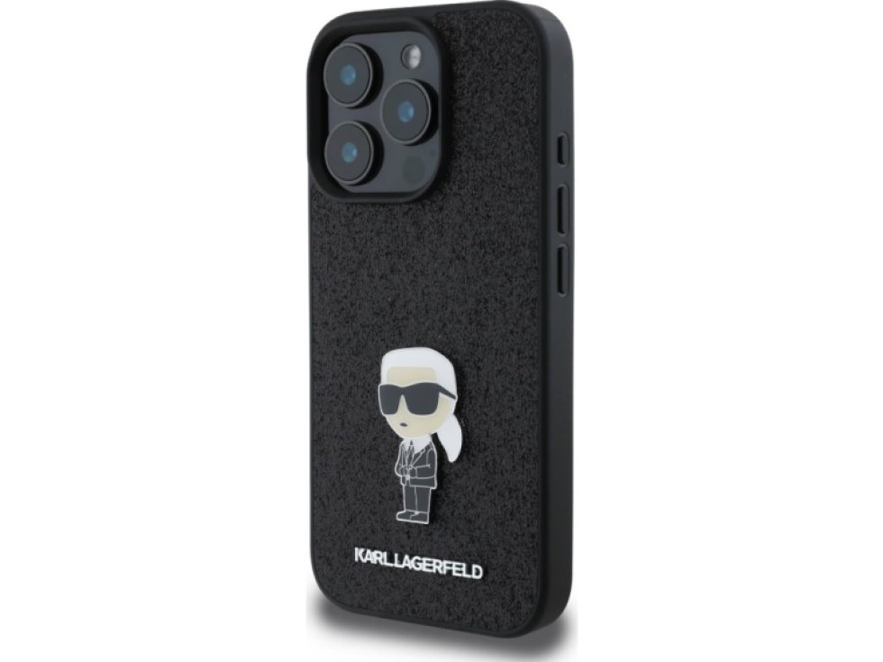 Ochranný kryt na iPhone 16 Pro - Karl Lagerfeld, Fixed Glitter Metal Ikonik Black KLHCP16LGKNPSK
