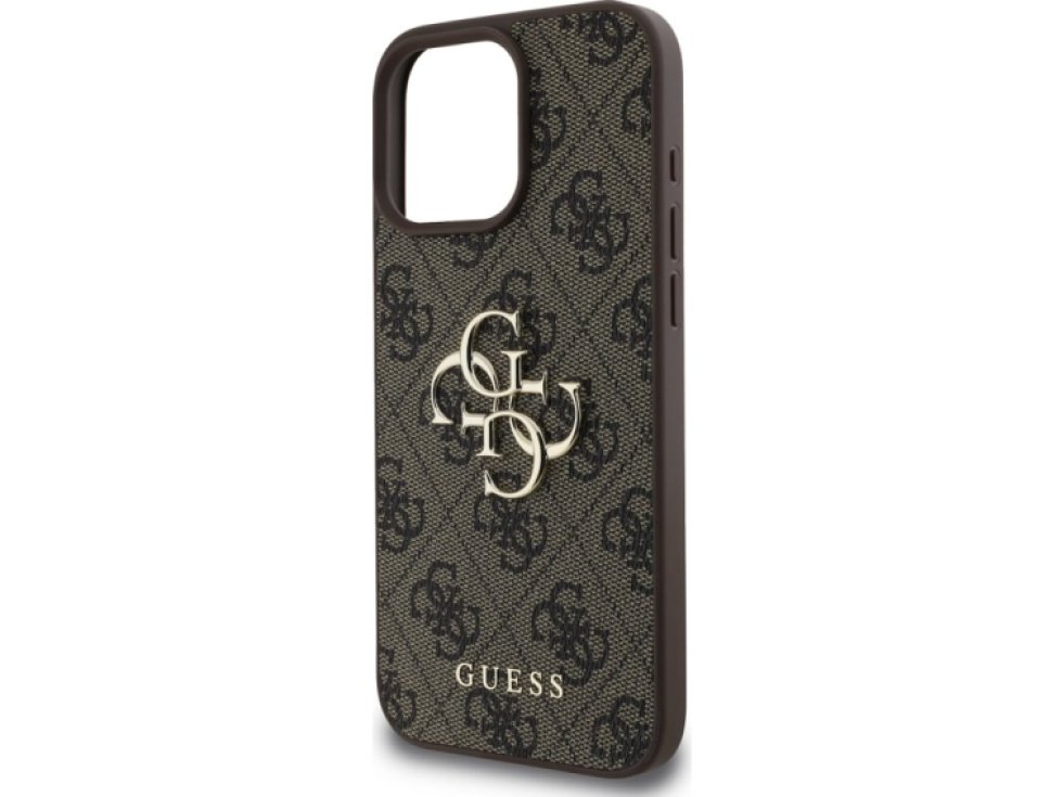 Ochranný kryt na iPhone 16 Pro - Guess, 4G Metal Logo Brown GUHCP16L4GMGBR