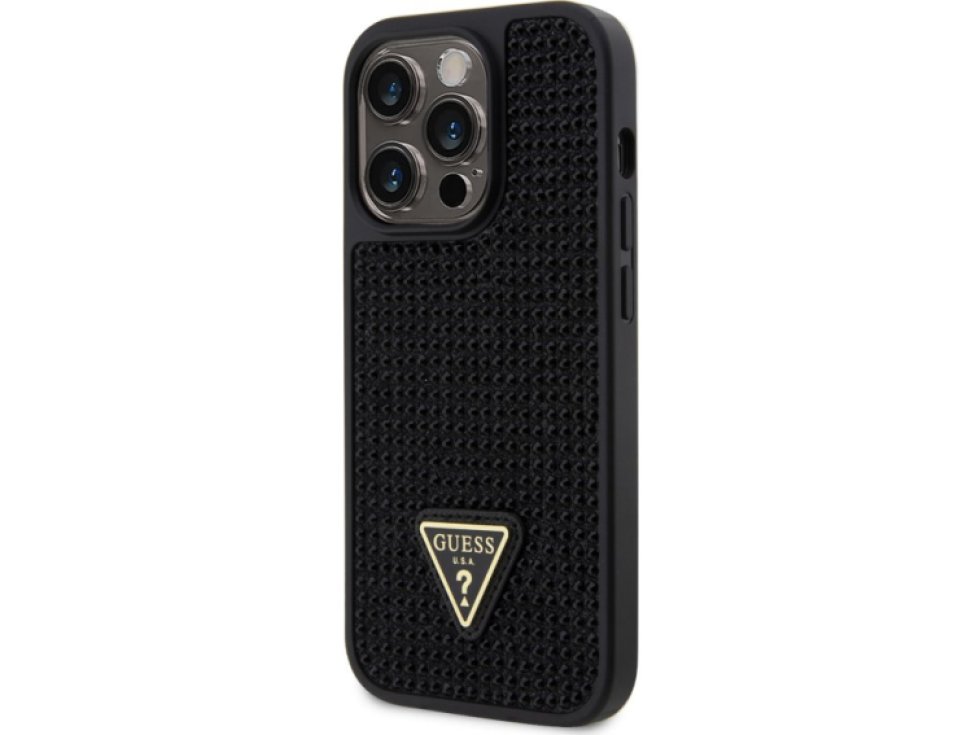 Ochranný kryt pro iPhone 15 Pro - Guess, Rhinestones Triangle Metal Logo Black GUHCP15LHDGTPK