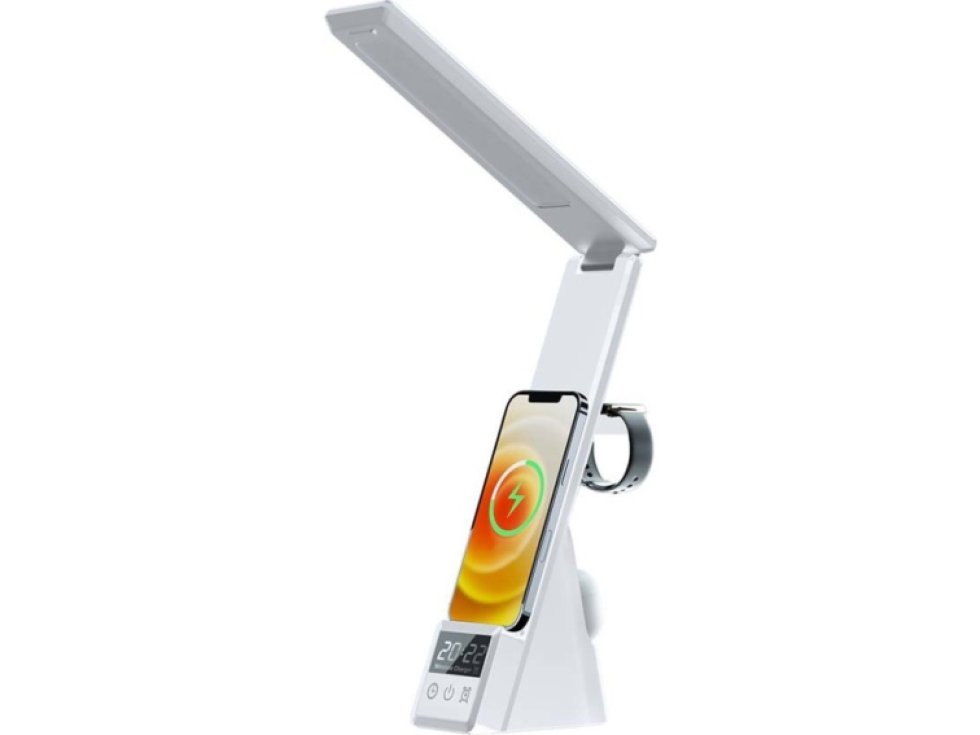 Bezdrátová nabíječka 3v1 s LED lampičkou - Bílá