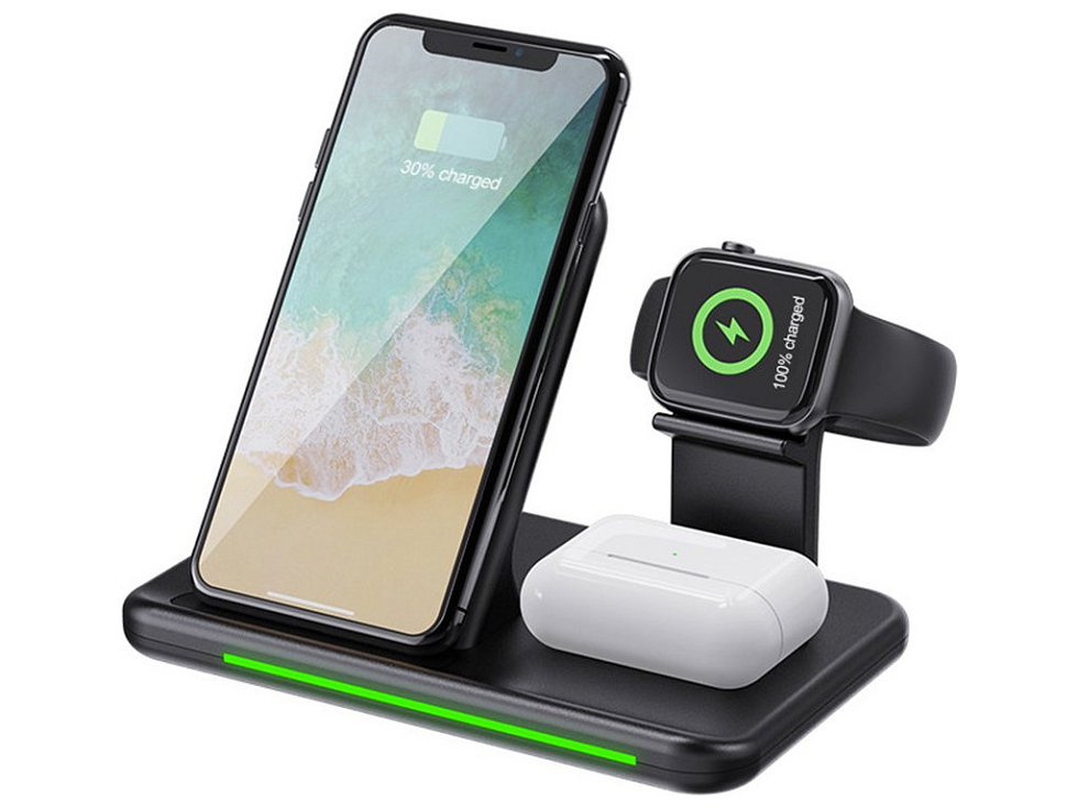 Bezdrátová nabíječka 3v1 - Černá