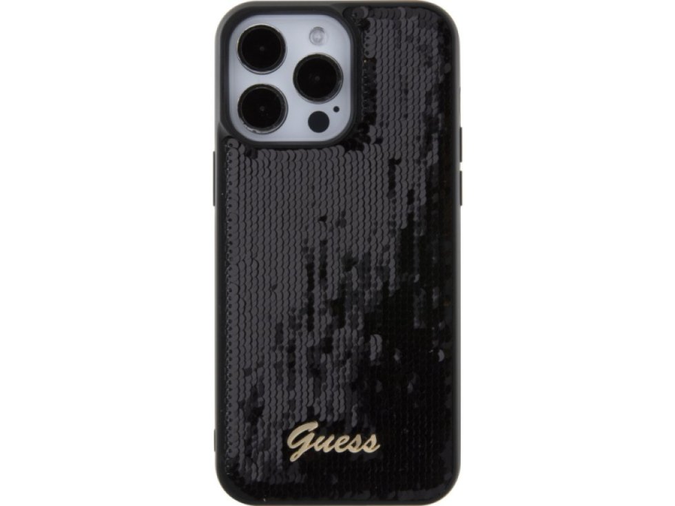Ochranný kryt na iPhone 15 Pro MAX - Guess, Sequin Script Logo Black GUHCP15XPSFDGSK