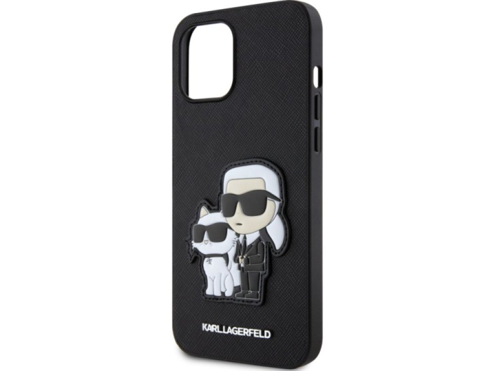 Ochranný kryt na iPhone 12 / 12 Pro - Karl Lagerfeld, Saffiano Karl and Choupette Black KLHCP12MSANKCPK