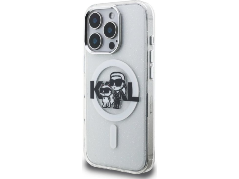 Ochranný kryt na iPhone 16 Pro - Karl Lagerfeld, IML Glitter Sketch MagSafe Transparent KLHMP16LHGKCGKBT