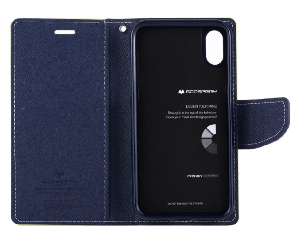 Pouzdro / kryt pro iPhone XS / X - Mercury, Fancy Diary LIME/NAVY