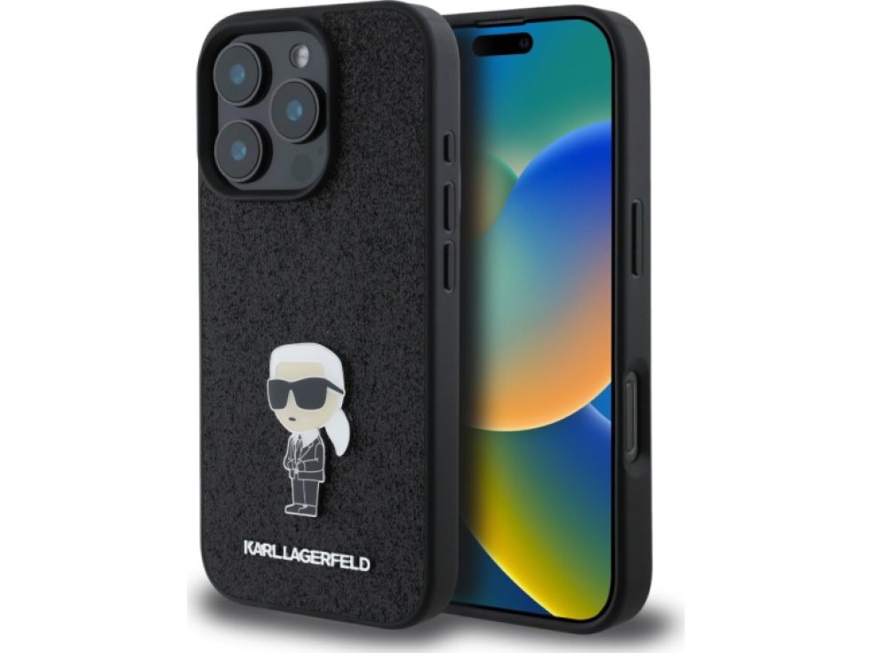 Ochranný kryt na iPhone 16 Pro - Karl Lagerfeld, Fixed Glitter Metal Ikonik Black KLHCP16LGKNPSK