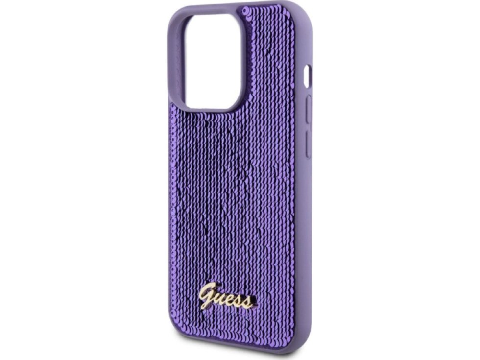 Ochranný kryt na iPhone 15 Pro - Guess, Sequin Script Logo Purple GUHCP15LPSFDGSU