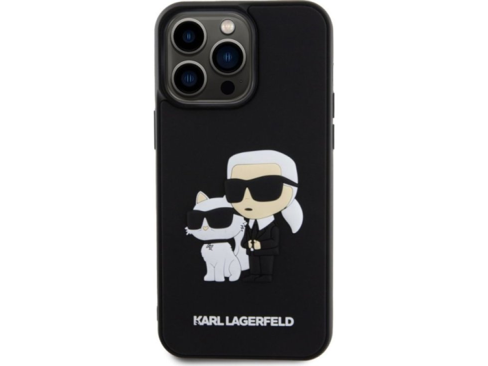 Ochranný kryt na iPhone 15 Pro MAX - Karl Lagerfeld, 3D Rubber Karl and Choupette Black KLHCP15X3DRKCNK