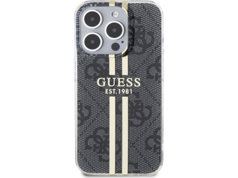Ochranný kryt na iPhone 15 Pro MAX - Guess, IML 4G Gold Stripe Black GUHCP15XH4PSEGK