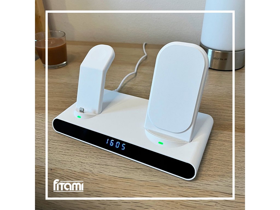 Bezdrátová nabíječka s budíkem 3v1 - Bílá