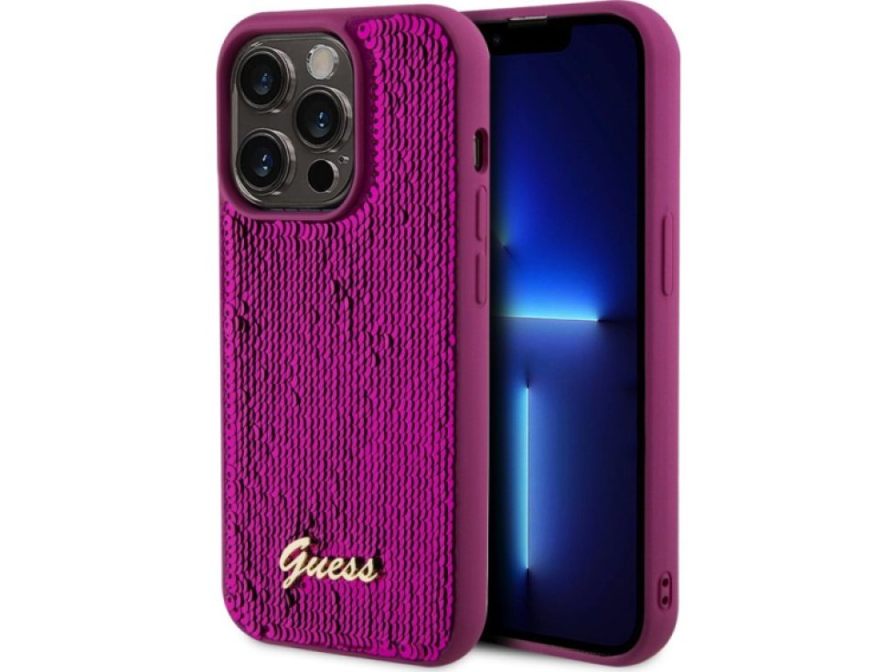 Ochranný kryt na iPhone 14 Pro MAX - Guess, Sequin Script Logo Magenta GUHCP14XPSFDGSF