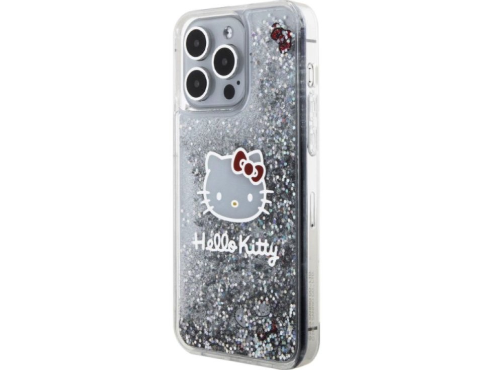 Ochranný kryt na iPhone 15 Pro MAX - Hello Kitty, Liquid Glitter Electroplating Head Logo Transparent HKHCP15XLIKHET