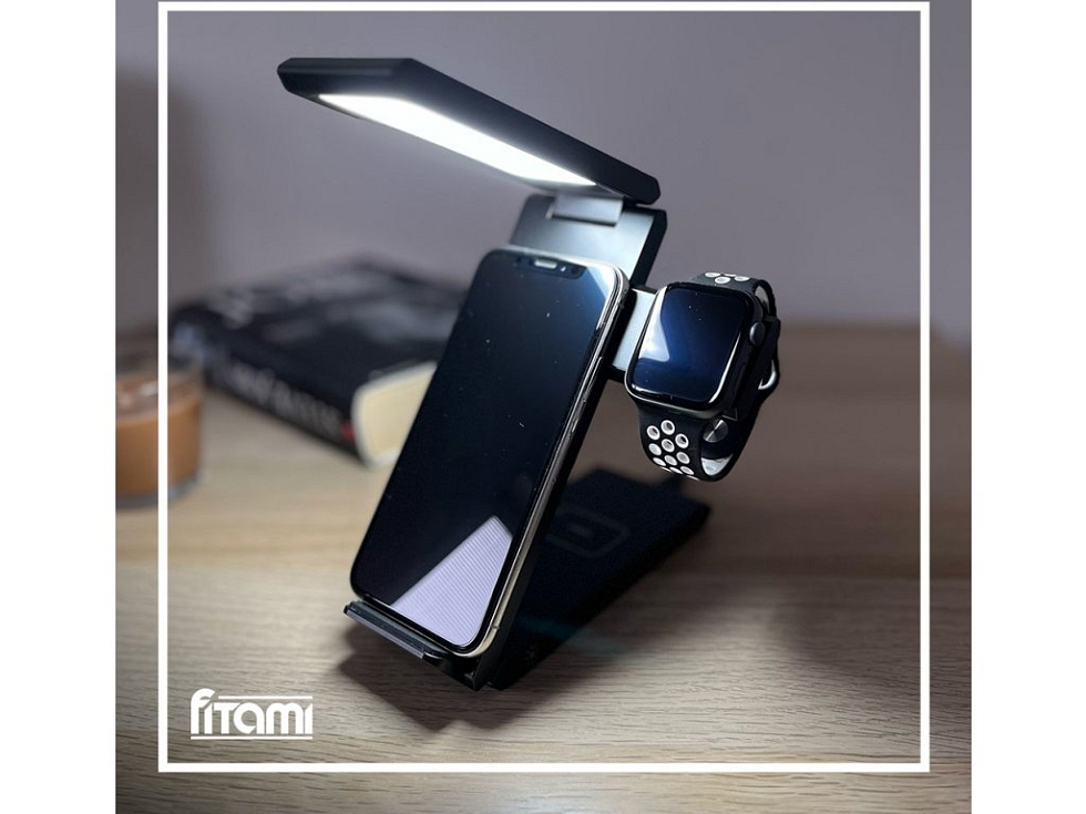 Bezdrátová nabíječka s LED lampičkou 3v1 - Černá