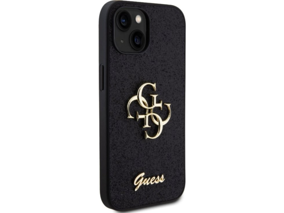 Ochranný kryt na iPhone 15 - Guess, Fixed Glitter 4G Metal Logo Black GUHCP15SHG4SGK