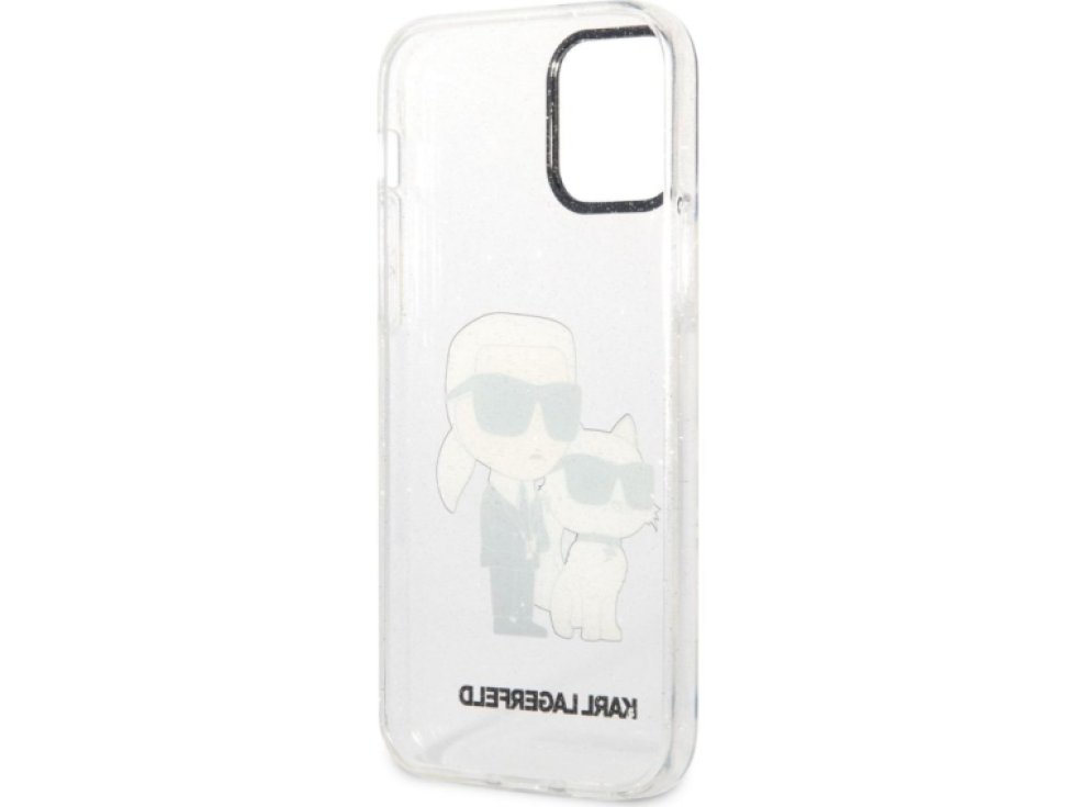 Ochranný kryt pro iPhone 12 / 12 Pro - Karl Lagerfeld, IML Glitter Karl and Choupette Transparent KLHCP12MHNKCTGT