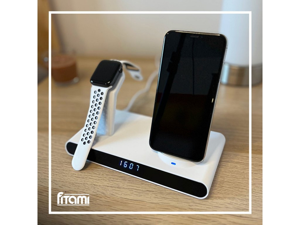 Bezdrátová nabíječka s budíkem 3v1 - Bílá