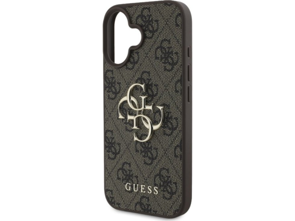 Ochranný kryt na iPhone 16 PLUS - Guess, 4G Metal Logo Brown GUHCP16M4GMGBR