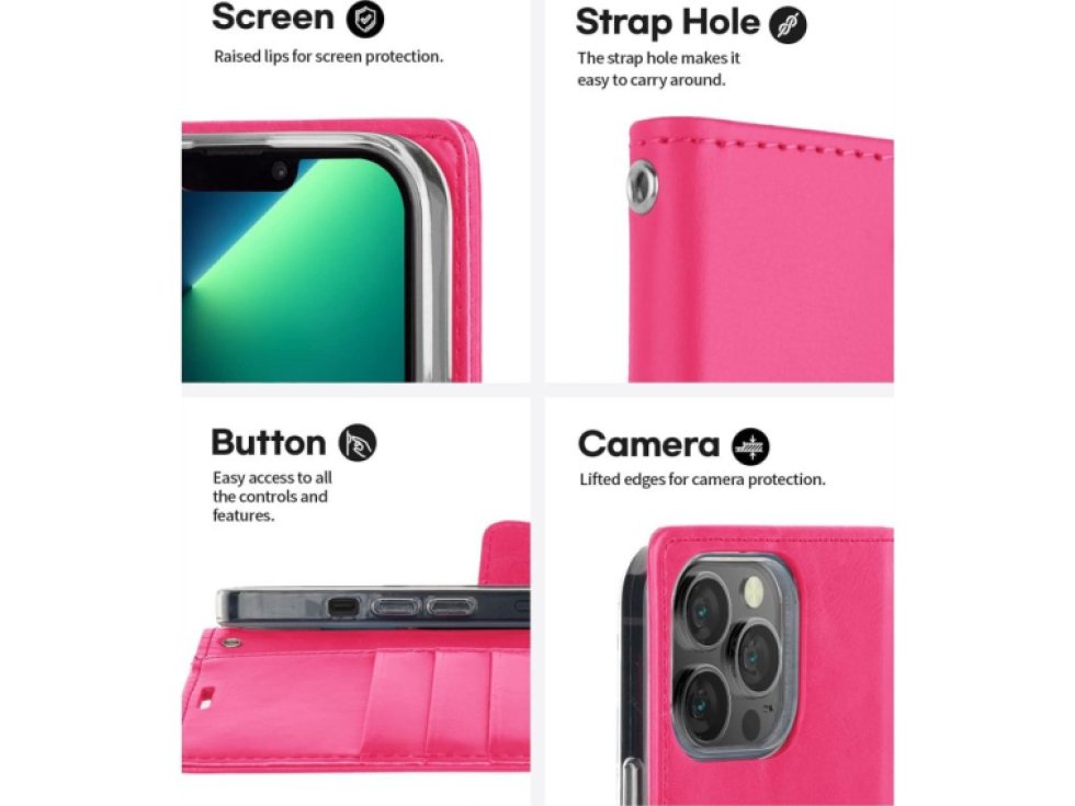 Ochranné pouzdro pro iPhone 13 Pro - Mercury, Bluemoon Diary HotPink