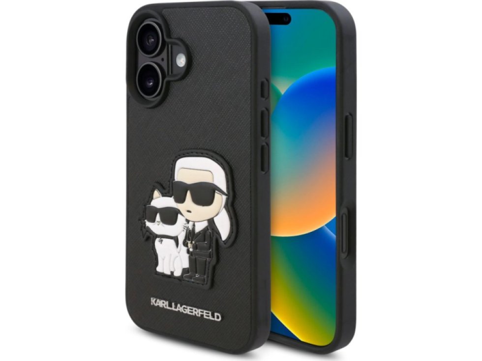 Ochranný kryt na iPhone 16 PLUS - Karl Lagerfeld, Saffiano Karl and Choupette Black KLHCP16MSANKCPK