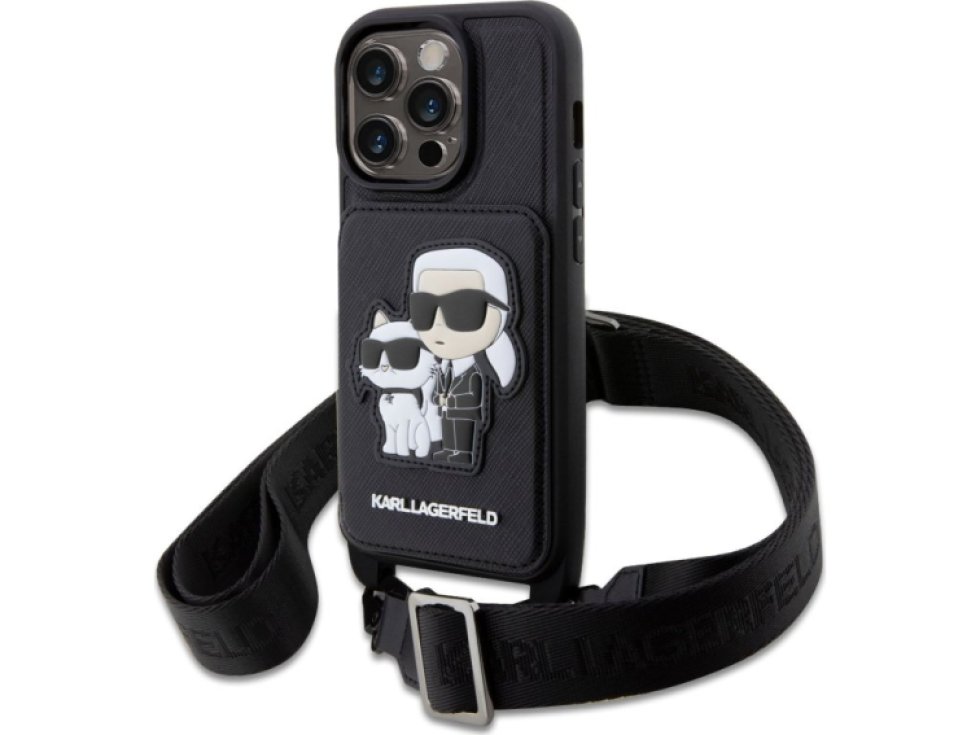 Ochranný kryt pro iPhone 14 Pro MAX - Karl Lagerfeld, Saffiano Crossbody Karl and Choupette NFT Black KLHCP14XCSAKCPMK