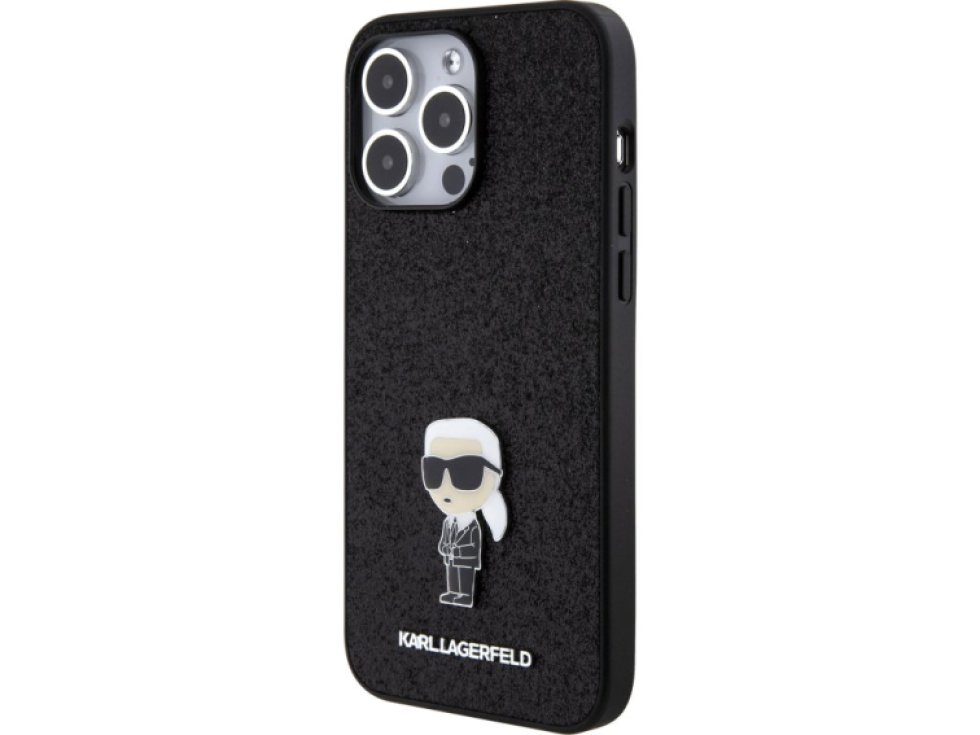 Ochranný kryt na iPhone 15 Pro MAX - Karl Lagerfeld, Fixed Glitter Metal Ikonik Black KLHCP15XGKNPSK