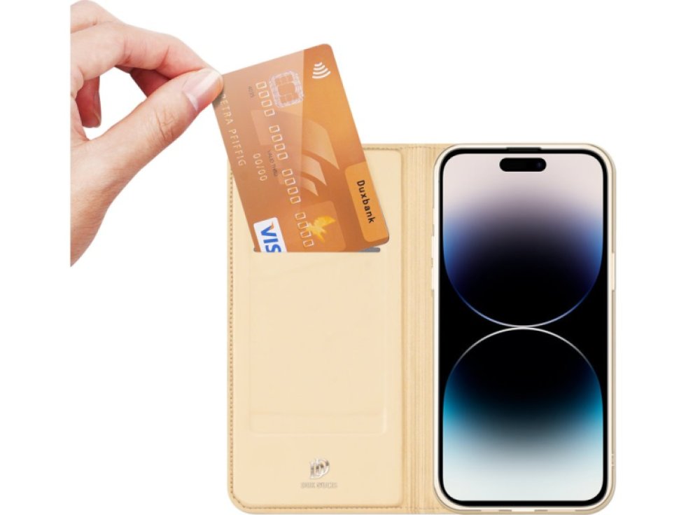 Knížkové pouzdro pro iPhone 14 Pro MAX - DuxDucis, SkinPro Gold