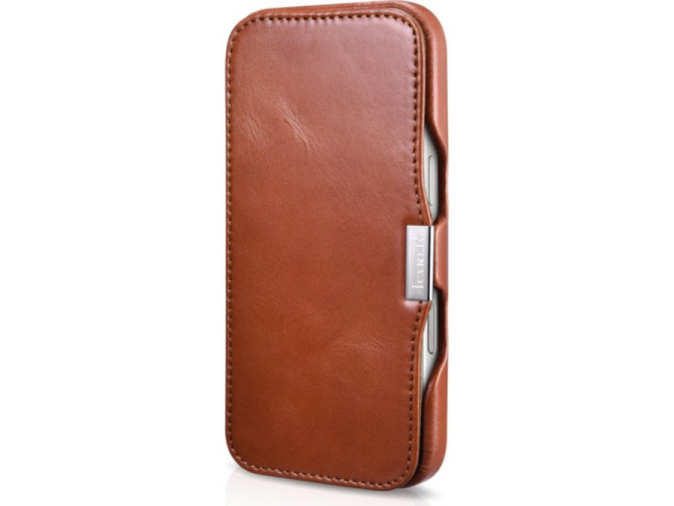 Knížkové pouzdro na iPhone 16 Pro - iCarer, Oil Wax Real Leather MagSafe Brown WMI16250502-BN